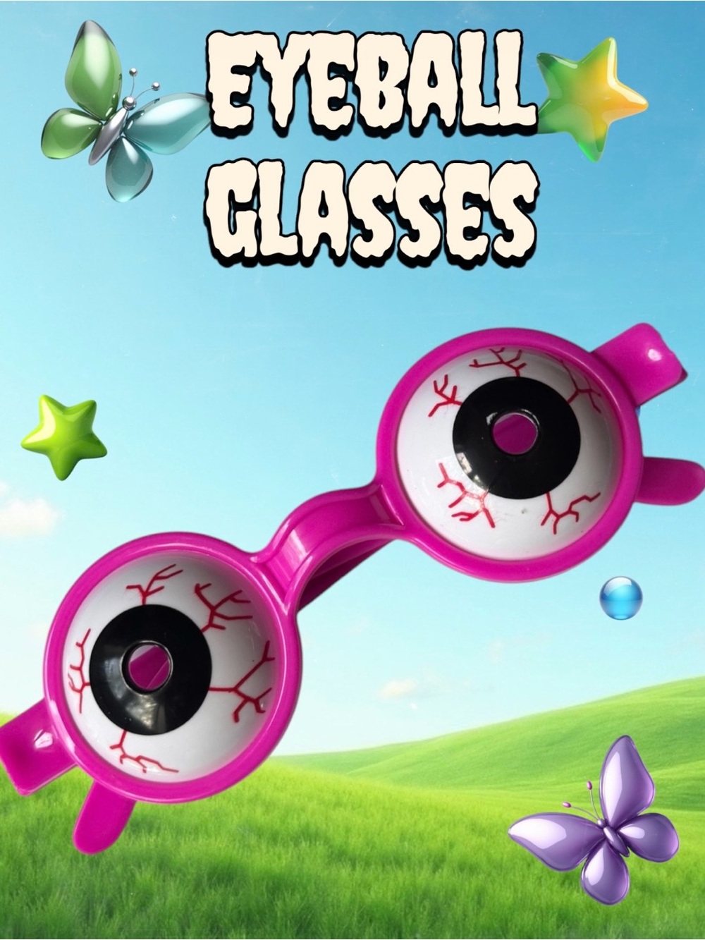 $1 Add-on | Novelty Eyeball Glasses in Bright Pink- Halloween Accessory